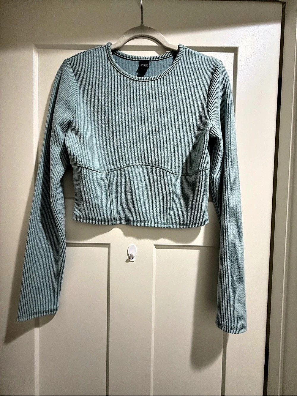 Wild Fable Ribbed Long-Sleeve Crop Top Sweater Blue Large-